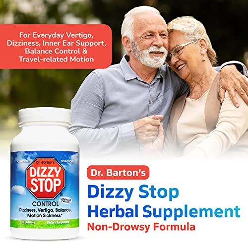 Dizzy Stop Dr. Barton’s All-Natural Vertigo Comfort, Inner Ear Balance Supplement, Non Drowsy Motion Sickness Pills for Seasickness, Travel Sickness & Dizziness, 160 Capsules