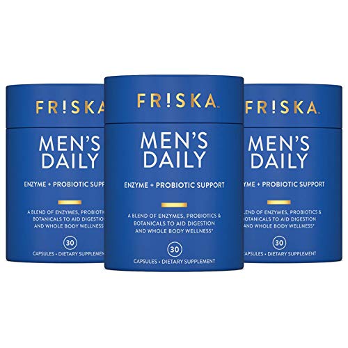 FRISKA Men’s Daily Digestive Enzyme and Probiotics Supplement, Natural Support for Male Digestive Health, Bloating, Gas, Indigestion Relief, Supports Gut Health, Lactase and B-Vitamins, 90 Capsules