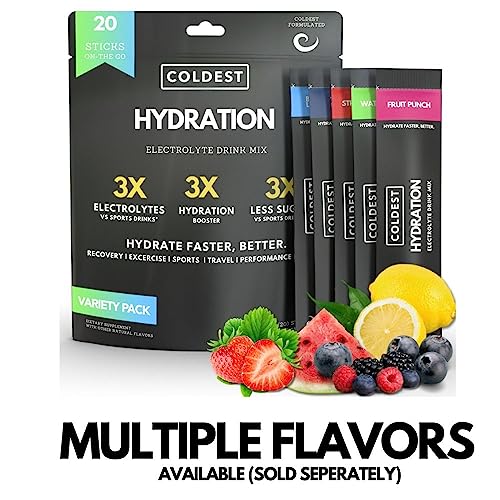 Coldest Liquid Hydration - Electrolyte Powder Packets - Electrolyte Drink Mix - Easy Open Single-Serving Stick Drop in Water - 20 Count (Fruit Punch)