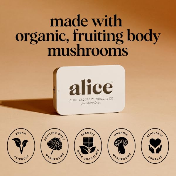 Alice Mushrooms Brainstorm | Mushroom Chocolates | Energy Bites for Focus, Clarity & Cognitive Function | Lions Mane, Cordyceps Mushrooms, Guarana & Phosphatidylserine, Natural Caffeine | Nootroopic