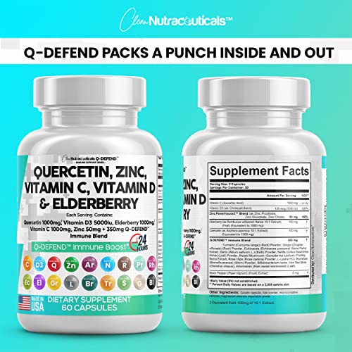 Quercetin 1000mg Zinc 50mg Vitamin C 1000mg Vitamin D 5000 IU Bromelain Elderberry - Lung Immune Defense Support Supplement Adults with Artemisinin, Sea Moss, Echinacea, Garlic Immunity Allergy Relief