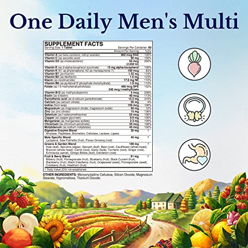 VITALITOWN Men's Multivitamins One Daily, Complete Multivitamin for Men, Lycopene, Saw Palmetto, Panax Ginseng, Male Nutritional Wellness, Veggies & Fruits, Enzymes, 60ct