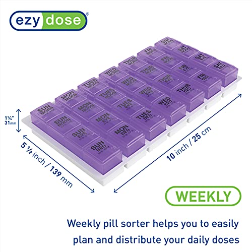 EZY DOSE One-Day-At-A-Time Weekly Pill Planner with Pop-Outs (Large), assorted blue, green and purple (67388)