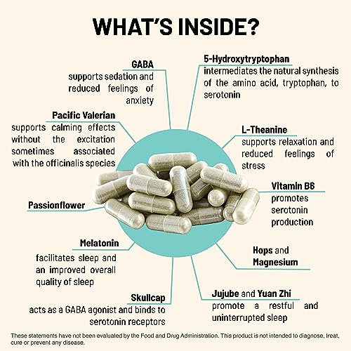 Mountain Peak Nutritionals Sleep Easy - Sleep Support Supplement Promoting A Relaxed & Calm Mood - 5-HTP, Amino Acids, Melatonin, & Magnesium - Hypoallergenic Dietary Supplement (60 Capsules)