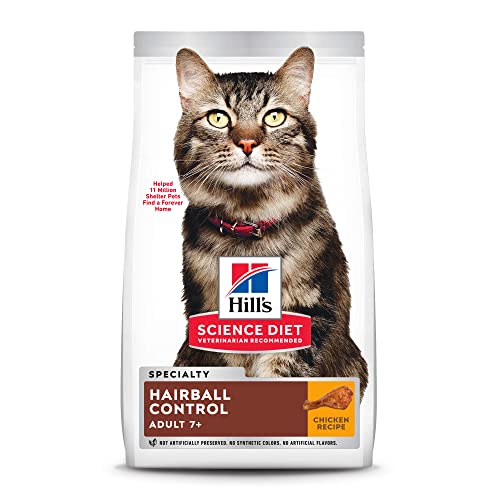 Hill's Science Diet Dry Cat Food, Adult 7+ for Senior Cats, Hairball Control, Chicken Recipe, 7 lb. Bag