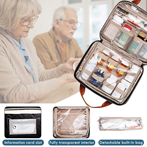 Medicine Bag for Traveling, Pill Bottle Organizer and Storage, Home Medication Bag, Vitamin Bottle Carrying Case Large Black (Comes with Weekly Pill Organizer)