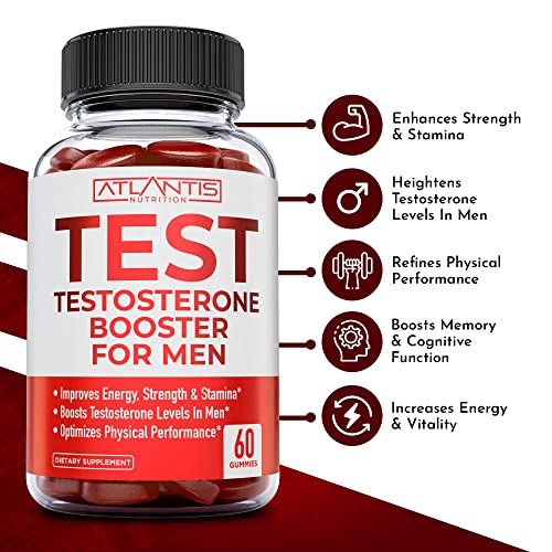 Testosterone Booster For Men Gummies - Male Enhancement, Boosts Energy, & Optimizes Physical Performance. Formulated with Tribulus, Horny Goat Weed, Saw Palmetto, Maca Root & More - 60 Gummies