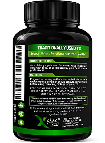 X Gold Health Saw Palmetto Prostate Supplement for Men | Pygeum Bark | Beta Sitosterol Supplement | Potent 3X Formula | Urinary Function Prostate | DHT Blocker Hair Growth | 4 Month Supply Male Pills