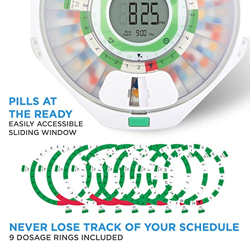 LiveFine 28-Day Automatic Pill Dispenser Frosted Lid with Upgraded LCD Display and Key Lock, Sound & Light for Prescriptions, Medication, Vitamins, Supplements & More