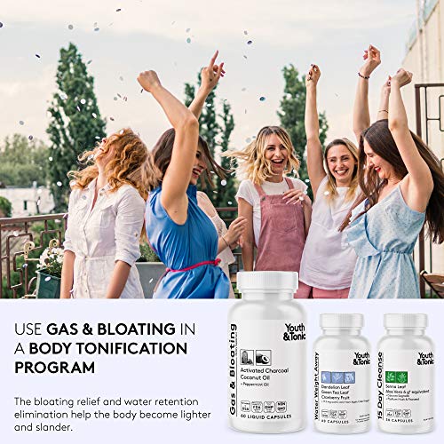 Activated Charcoal Pills for Bloating and Gas Relief w/ Peppermint & Organic Coconut Oil | Active Charcoal Powder in Liquid Capsules for Stomach & Digestive System | Natural Detox for Men & Women