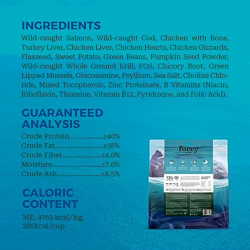 FURRY WONDER Freeze Dried Raw Dog Food Salmon and Cod Recipe 16 Ounce, Grain Free High Protein Dog Food for Complete Meal or Food Topper, USA Made Freeze Dried Raw Diet for Skin & Coat Vitalize