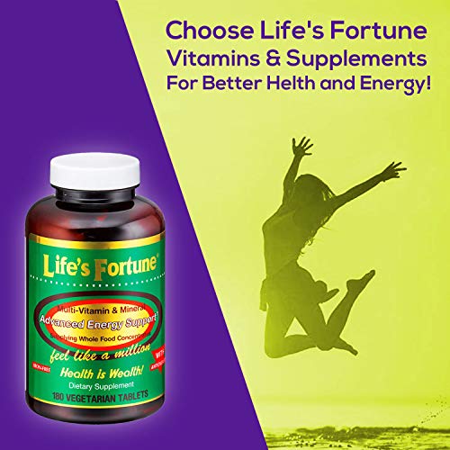 Life's Fortune Multivitamin & Mineral 180 Tablets, All Natural Energy Source Supplying Whole Food Concentrates, Antioxidants, Amino Acids, Enzymes, Trace Minerals & More