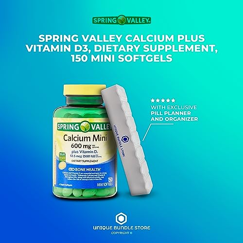 Spring Valley, Calcium 600 mg with Vitamin D3, 150 Mini Softgels Dietary Supplement + 7 Day Pill Organizer Included (Pack of 1)