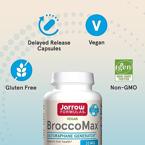 Jarrow Formulas BroccoMax Sulforaphane Generator 35 mg With Sulforaphane Glucosinolate and Myrosinase, Dietary Supplement for Liver Health Support, 120 Delayed Release Veggie Capsules, 60 Day Supply