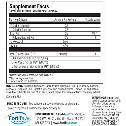 Fortifeye Vitamins Super Omega-3 Max Fish Oil, Lemon Flavor, Natural Triglyceride, 1200 EPA / 900 DHA Per Serv.- 30 Day, 60 Max Softgel Capsules