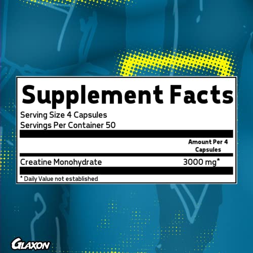 Glaxon Dr. Creatine, Creatine Monohydrate in Delayed Release Capsules, Creatine Pills for Enhanced Performance, Better Absorption, Reduced Stomach Discomfort, 200 Capsules, 50 Servings