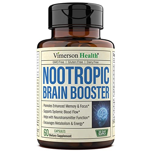 Nootropics Brain Support Supplement - Nootropic Brain Booster for Improved Focus, Concentration & Memory. Brain Nootropic for Brain Health, Mood & Energy Support. Non-GMO. Made in the USA. 60 Capsules