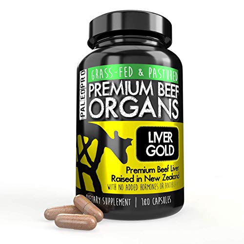 Paleo Pro Liver Gold Premium Beef Organs Capsules, Premium Beef Liver from Grass Fed & Pastured Cows in New Zealand, Dietary Supplement, No Added Hormones or Antibiotics, 180 Capsules