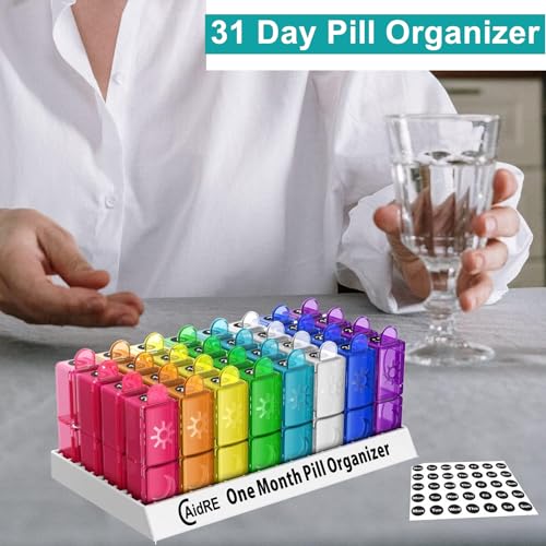 CAidRE Monthly Pill Organizer 2 Times A Day, One Month Pill Organizer AM/PM, 30 Day Pill Organizer, 31 Day Pill Organizer, Monthly Pill Box Organizer for Fish Oil, Vitamins, Supplements, Medications