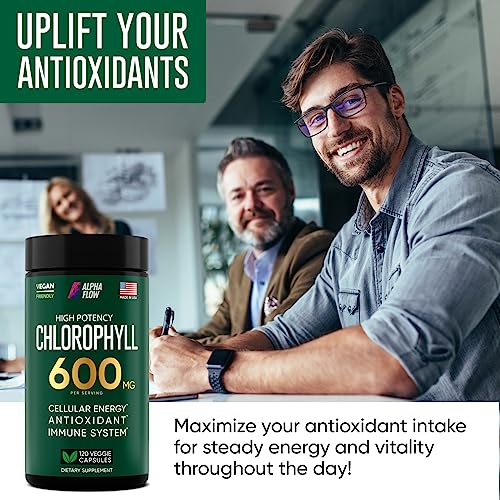 Chlorophyll Capsules 600 mg - Natural Chlorophyll Pills for Women & Men - Highly BioAvailable Organic Chlorophyll Supplement for Energy, Immunity & Skin Health - Internal Deodorant, Detox & Cleanse