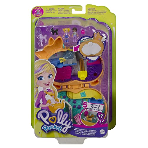 Polly Pocket Compact Playset, Corgi Cuddles with 2 Micro Dolls & Accessories, Travel Toys with Surprise Reveals [Amazon Exclusive]