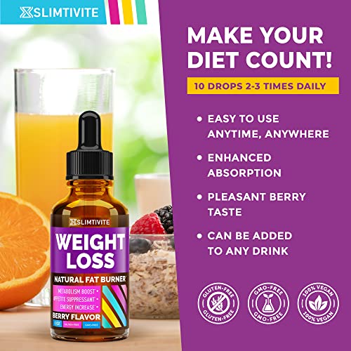 Slimtivite Weight Loss Drops - Diet Drops for Fat Loss - Effective Appetite Suppressant & Metabolism Booster - Safe & Proven Ingredients - Non-GMO Fat Burner - Garcinia Cambogia, 2 Fl Oz