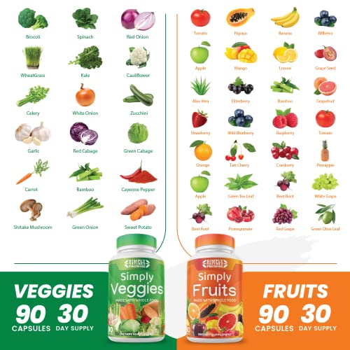 Simply Nature's Promise - Packed with Over 40 Different Fruits & Vegetables - Made with Whole Food Superfoods - Bilberry Extract – 100% Soy Free - 90 Count (Pack of 2)