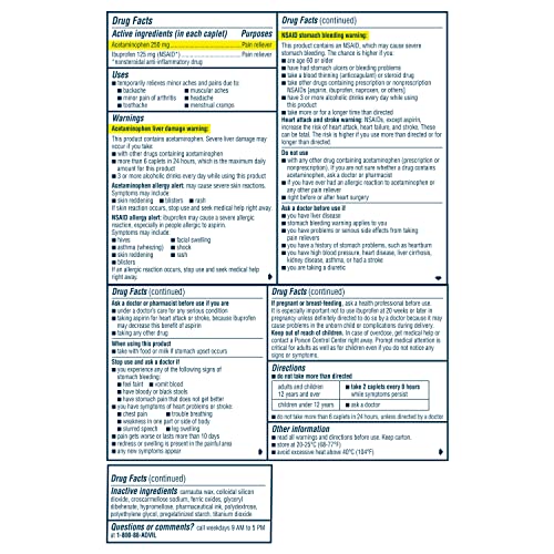 Advil Dual Action Back Pain Caplets Delivers 250mg Ibuprofen and 500mg Acetaminophen Per Dose for 8 Hours of Back Pain Relief - 144 Count