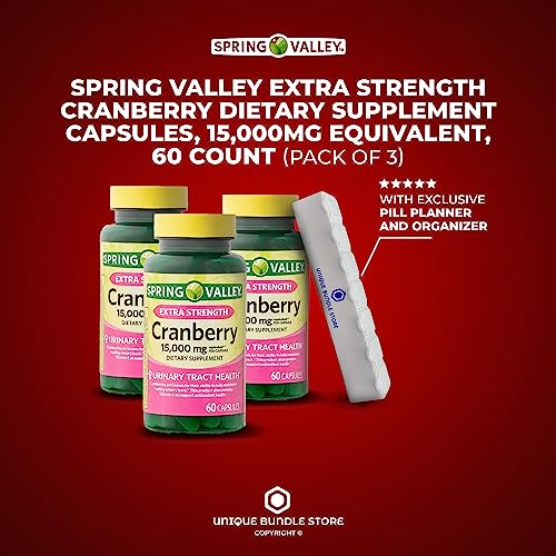 Unique Bundle Store Spring Valley, Cranberry Capsules, 15,000mg, Extra Strength Dietary Supplement, Cranberry Pills for Women, 60 Count + 7 Day Pill Organizer Included (Pack of 3)