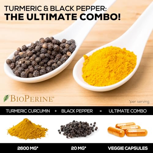 Turmeric Curcumin with BioPerine 95% Standardized Curcuminoids 2600mg - Black Pepper for Max Absorption, Natural Joint Support, Nature's Tumeric Extract, Herbal Supplement, Non-GMO - 240 Capsules