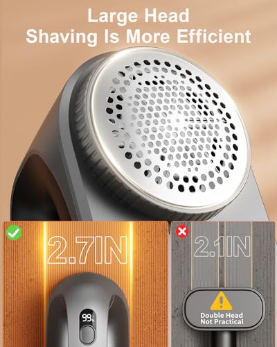 SWEETFULL Fabric Shaver, Rechargeable Lint Remover Sweater Defuzzer, Smart Digital Display Lints Fuzzs Pills Pilling Trimmer for Clothes and Furniture, 2 Replaceable 6-Blades (Black) (Black)