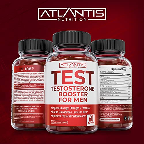 Testosterone Booster For Men Gummies - Male Enhancement, Boosts Energy, & Optimizes Physical Performance. Formulated with Tribulus, Horny Goat Weed, Saw Palmetto, Maca Root & More - 60 Gummies