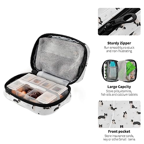 Naanle Border Collie Dog Pill Box 7 Day Pill Case Bag Travel Medicine Pill Case Pill Organizer Bag with Zipper Portable Weekly Case Compact Size for Vitamin Supplement Holder