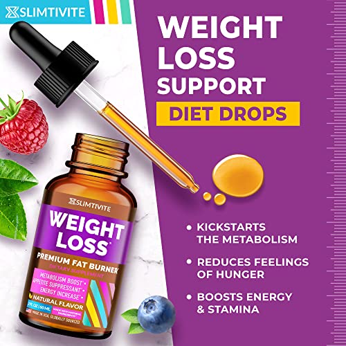 Slimtivite Weight Loss Drops - Diet Drops for Fat Loss - Effective Appetite Suppressant & Metabolism Booster - Safe & Proven Ingredients - Non-GMO Fat Burner - Garcinia Cambogia, 2 Fl Oz