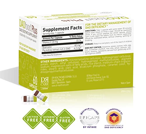 DR Healthcare DAOfood Plus - Dietary Management of DAO Deficiency - 60 EFICAPS Capsules with Gastro-Resistant Tablets - DAO Enzyme, Quercetin and Vitamin C