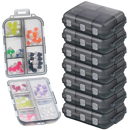 10 Grids Pill Cases Small Pill Organizer Box Weekly Travel Pill Organizer Portable Pocket Pill Case Holder Plastic Waterproof Container Box for Purse Pills Vitamin Fish Oil Daily Travel Use (8 Pieces)