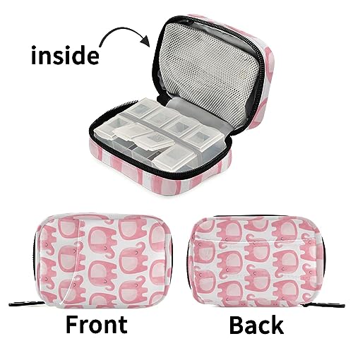 Pink Cartoon Elephant Travel Pill Organizer Case Daily Pill Box Organizer Protable Pill Container Medication Organizer for Travel Family Business Vitamins Fish Oil Supplements