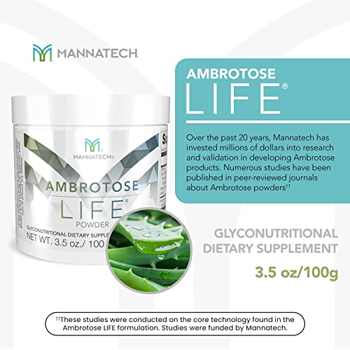 Immune Support Supplement, Mannatech Ambrotose Life (Powder) 100g, Supports Cell-to-Cell Communication and a Healthy Immune Defense, with Manapol Powder Pure 100% Natural Aloe Vera Supplement