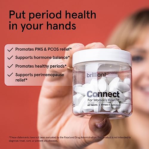 Brilliant Connect - PMS & PCOS Relief Dietary Supplement - Supports Hormonal Balance - Manage Mood Swings with Minimal Bloating and Cramping - Boosts Energy - Vegan & Gluten Free (60 Tablets)