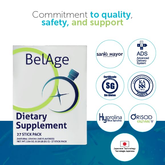 Sanki Global Belage Dietary Supplements Powder with Postbiotics, Improves Sports Performance and Energy, Natural Flavored and Gluten Free, Net Weight 2.86 oz. 27 Stick Packs (Lemon Lime)