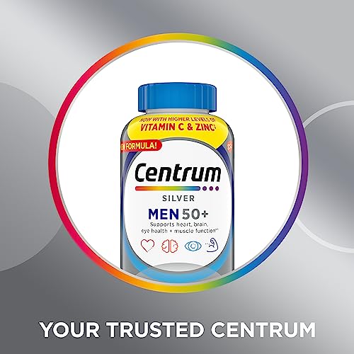 Centrum Silver Multivitamin for Men 50 Plus, Multimineral Supplement, Vitamin D3, B-Vitamins and Zinc, Gluten Free, Non-GMO Ingredients, Supports Memory and Cognition in Older Adults - 200 Ct