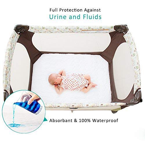 Waterproof Pack and Play Sheets Fitted 2 Pack - 39" x 27" Quilted Pack and Play Mattress Pad Fits for Graco Playard Mattress | Mini & Portable Pack n Play/Playpen Mattress White