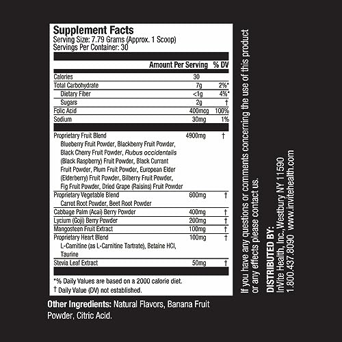 Invite Health Purples Hx® - Fruit and Vegetable Supplement, Superfood Powder - Formulated with Powerful Extracts from a Mix of Berries, Purple Carrots, and Beet Roots Plus Probiotics - 30