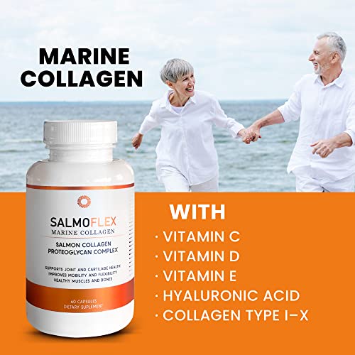 VITASEI Salmoflex Marine Collagen Peptides Pills W/Hyaluronic Acid, Vitamin C, D, E| Salmon Supplements -Hair, Skin, Nails | Multivitamin for Women & Men |Knee, Joint Relief -2 x 60 Capsules