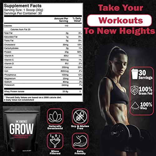 Xwerks Grow: Whey Protein Isolate Powder - Keto-Friendly - Soy & Gluten-Free - Nutrition Muscle Shake - 23g - 30 Servings for Optimum Strength Fitness - Easy-Digesting - Peanut Butter Flavor