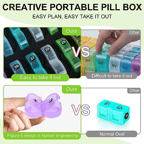 Monthly Pill Organizer Box 2 Times a Day, Monthly Pill Box AM PM with 32 Daily Pocket Case, Traval Pill Box with Portable Hard Case, Extra Large Medicine Box Holds Vitamin, Cod Liver Oil & Supplement