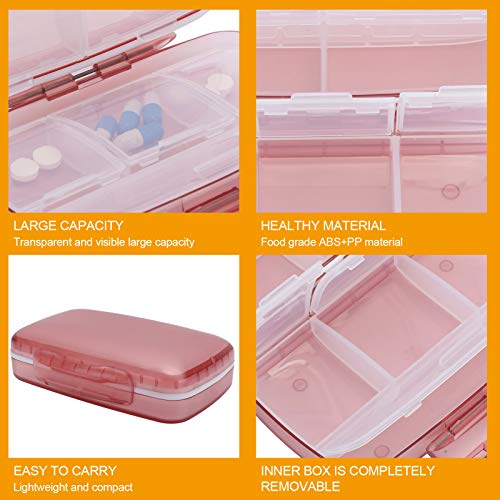 Pill Organizer, 8 Compartments Weekly Travel Portable Pill Box Small Detachable Compact Pill Container Pill Case for Pocket Purse Daily Medicine Vitamin Holder (Pink)