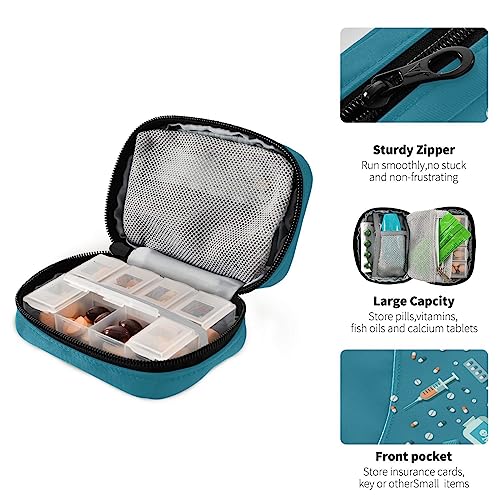 Naanle Pill Box 7 Day Capsule Pill Case Bag Travel Pill Organizer Bag with Zipper Portable Weekly Case Compact Size for Vitamins Pills