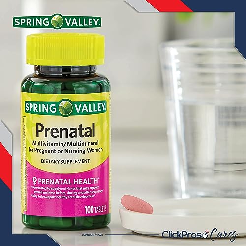 Spring Valley Prenatal Multivitamin/Multimineral for Pregnant and Nursing Women Dietary Supplement Tablets, 100 Count 3 Pack Bundle (300 Total) - Includes Vitamin Guide and Pill Container (5 Items)!