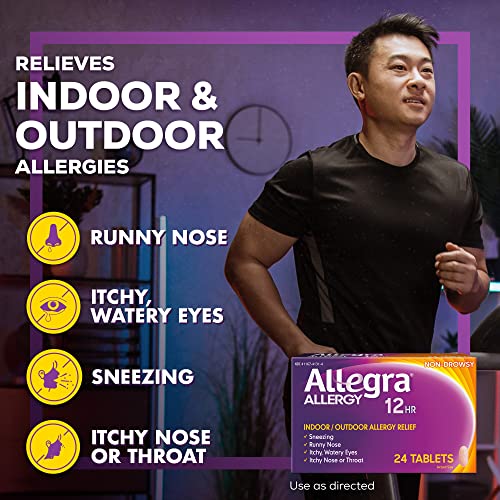 Allegra Adult 12HR Non-Drowsy Antihistamine, 24 Tablets, Fast-acting Allergy Symptom Relief, 60 mg